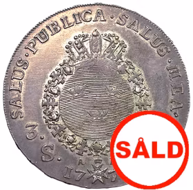 Adolf Fredrik - 3 Daler SM / Riksdaler 1770 med 9 serafer - Ett tilltalande exemplar med viss bevarad bottenlyster och bottenstirering - Mellan svarvstolen och statens namnstämpel - En tronvunnen geno