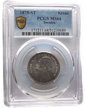 Oskar II 1 krona 1875 i exceptionell utprägling och lyster – PRAKTEXEMPLAR – NGC MS64