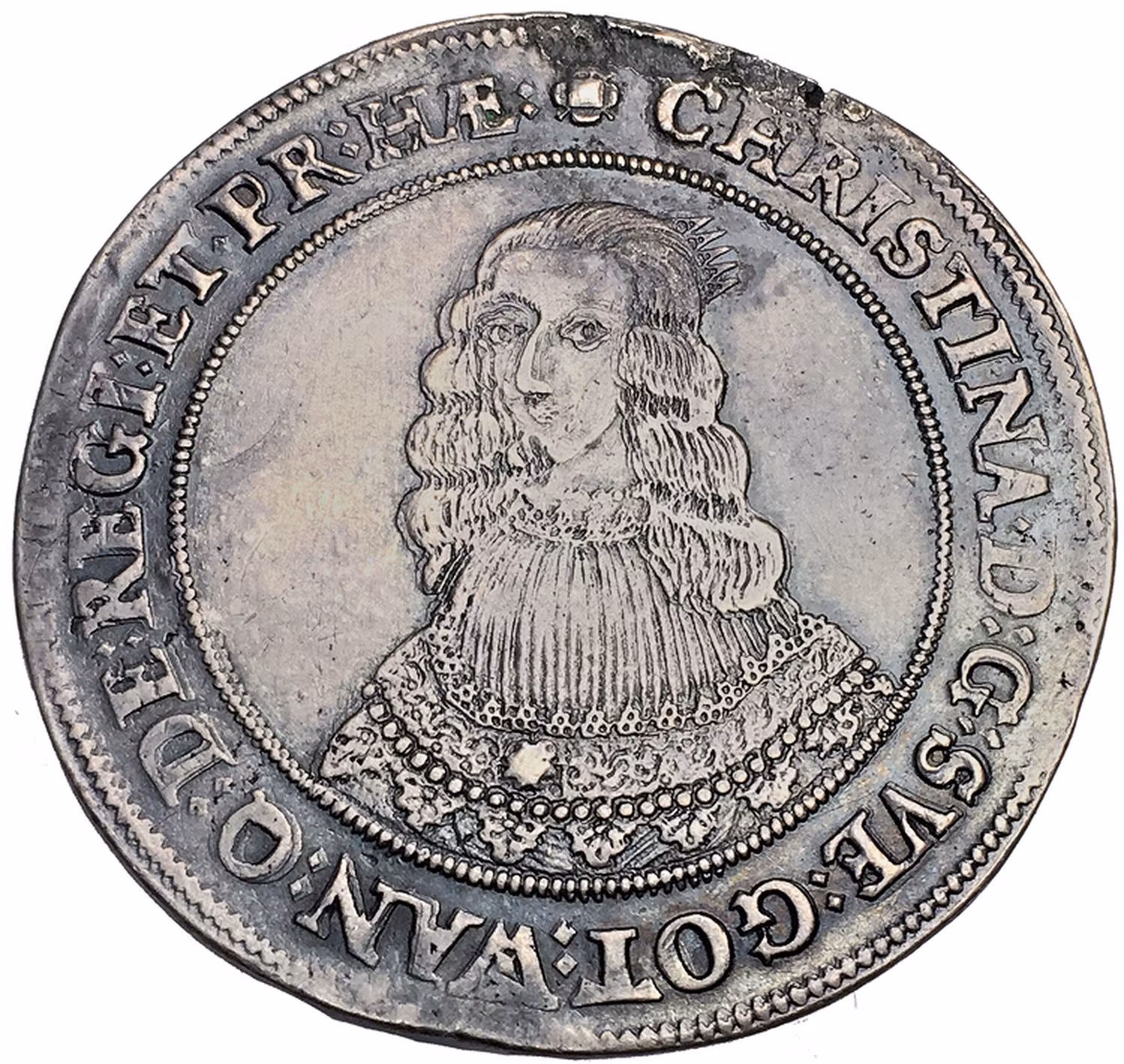 Kristina, Stockholm, Riksdaler 1641, Salvatorn stående på kulle - RR - 6 kända exemplar i privat ägo - Mysteriet med kullen: Teologi eller tekniskt misstag?