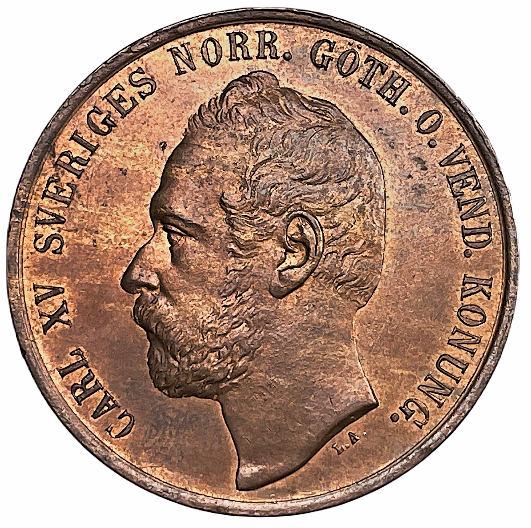 Karl XV - 5 Öre 1867 - Ett underbart, nästan helt rött exemplar