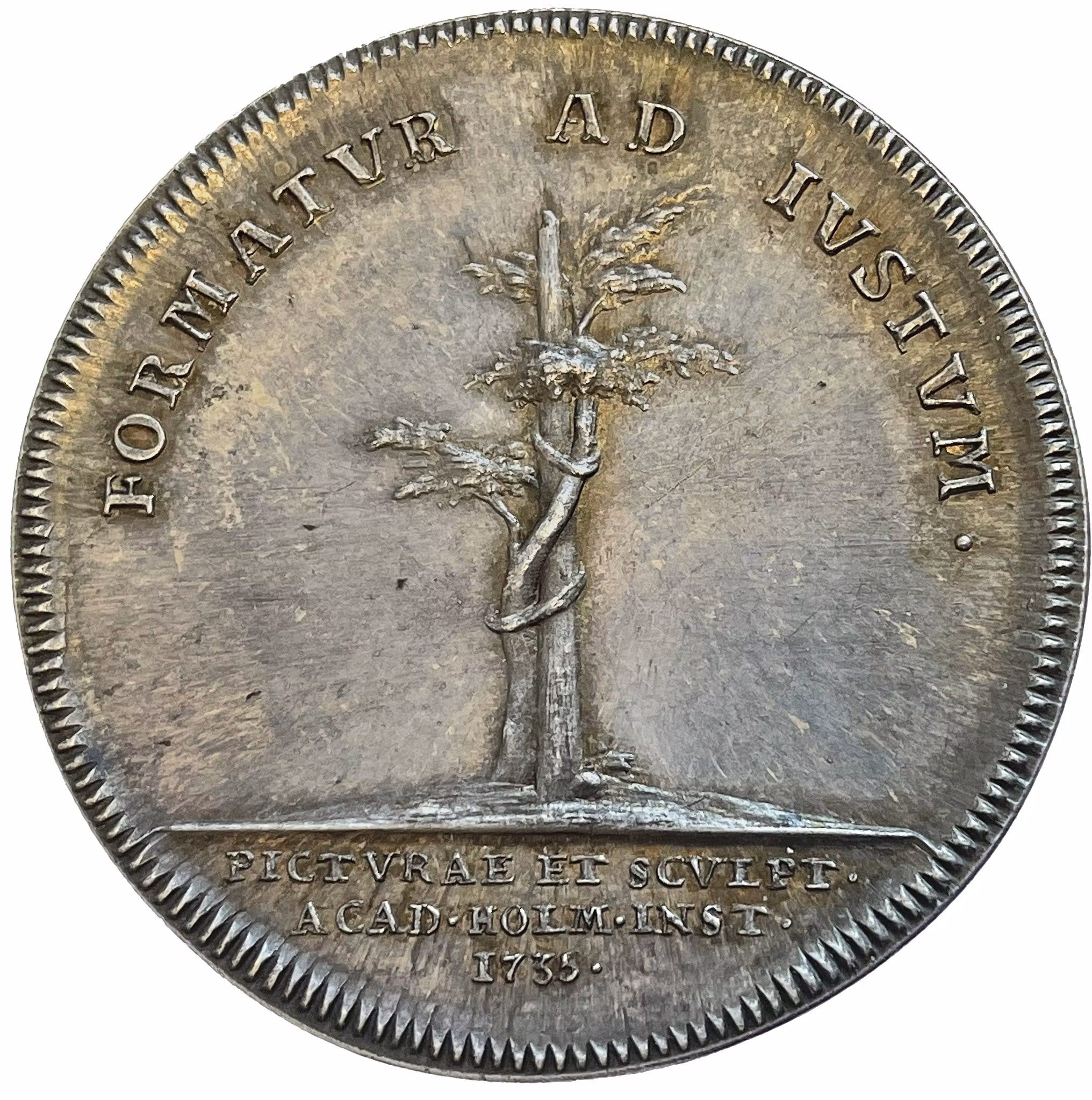 Fredrik I instiftar målar- och bildhuggarakademien 1735 av Johann Carl Hedlinger