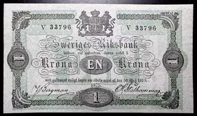 Sveriges Riksbank, Sedel om 1 Krona 1875 - Ovikt sedel med full pappersfräschör