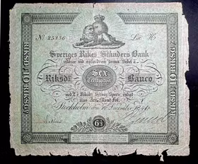 Sveriges Rikes Ständers Bank, Stockholm, 6 2/3 Riksdaler Banco 1841 - Mycket sällsynt