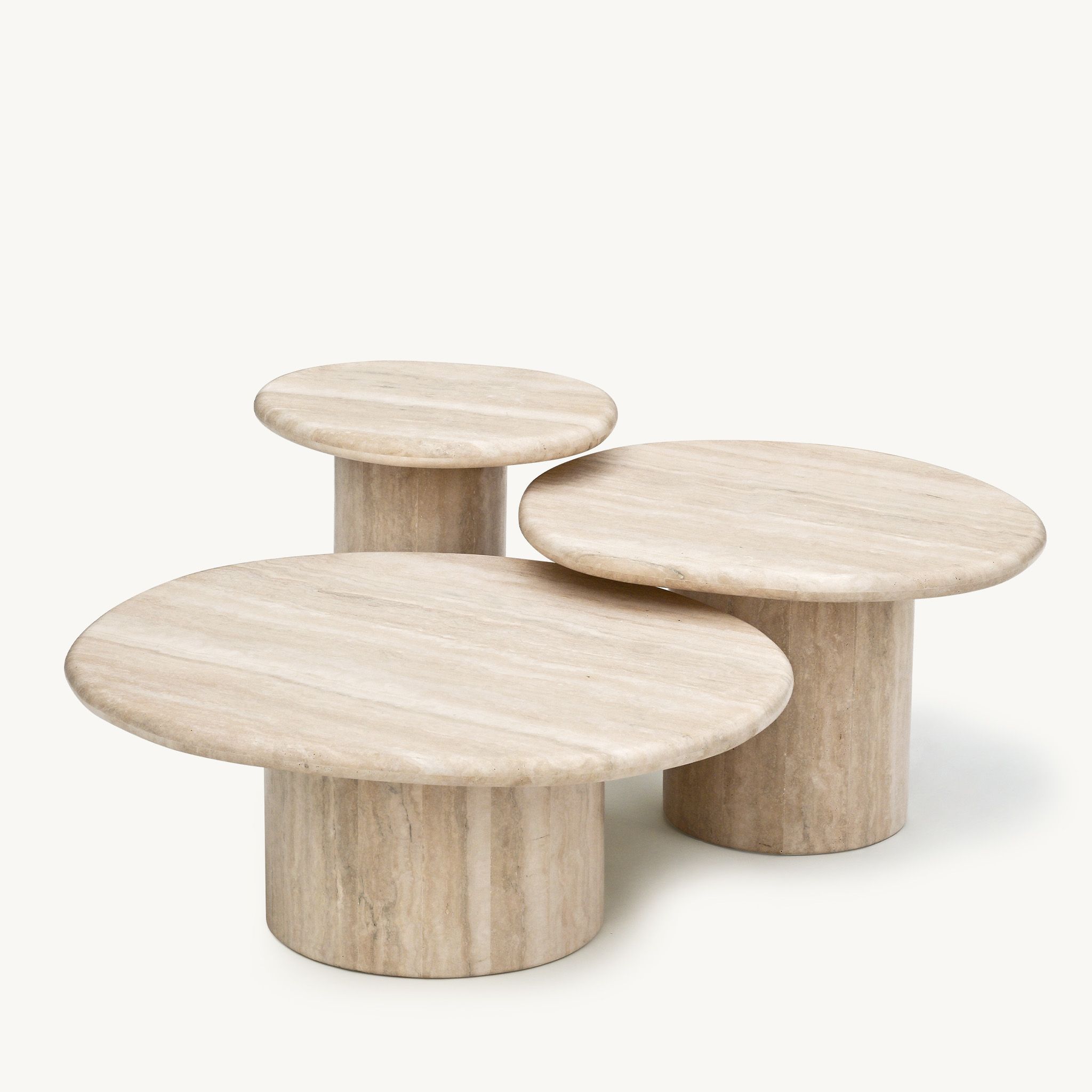 Agnes Coffee Table, set of 3 Italian Travertine