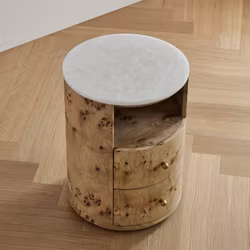 Hailey Bedside Table Burl Wood White Onyx Top