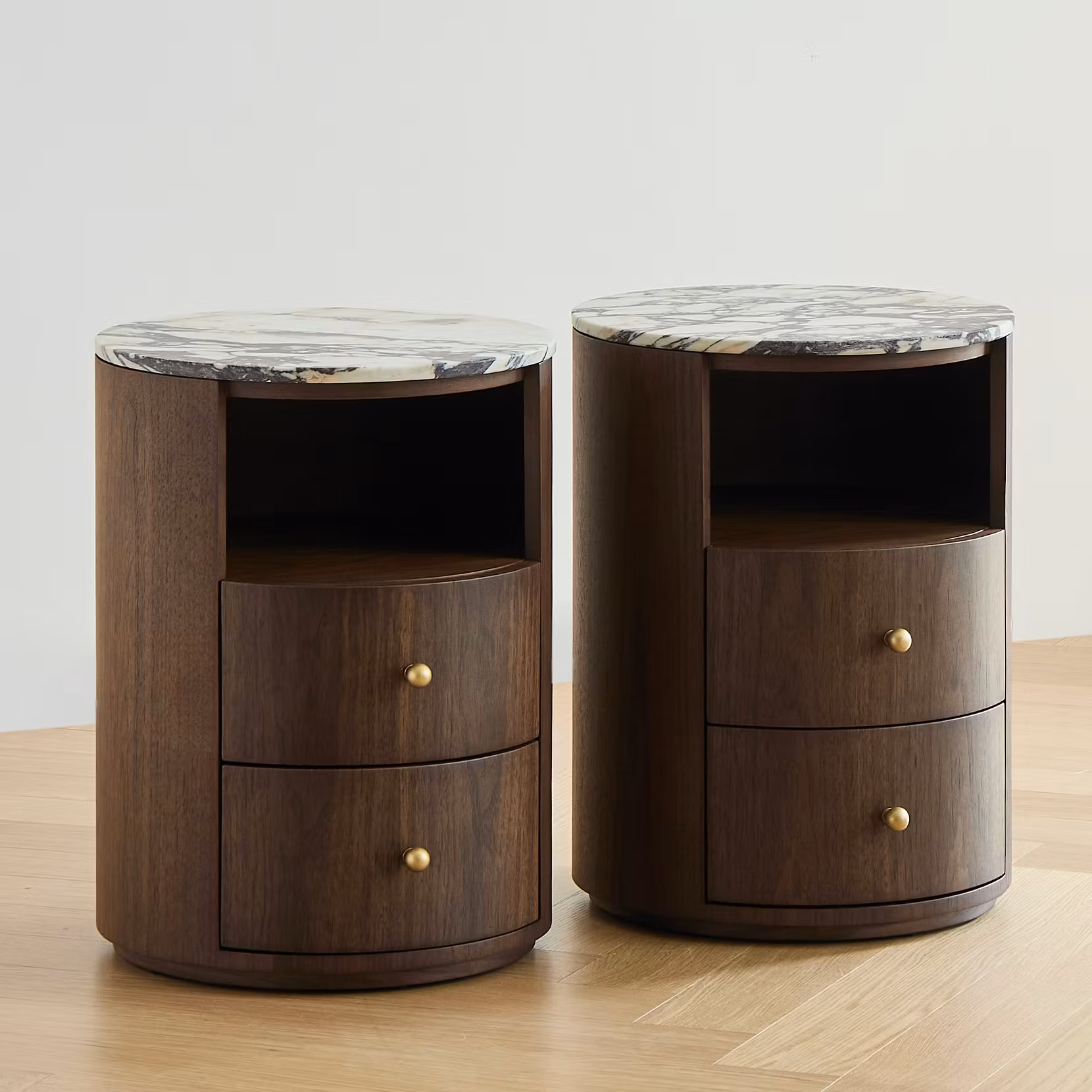 Hailey Bedside Table Walnut Wood Calacatta Viola Top