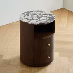 Hailey Bedside Table Walnut Wood Calacatta Viola Top