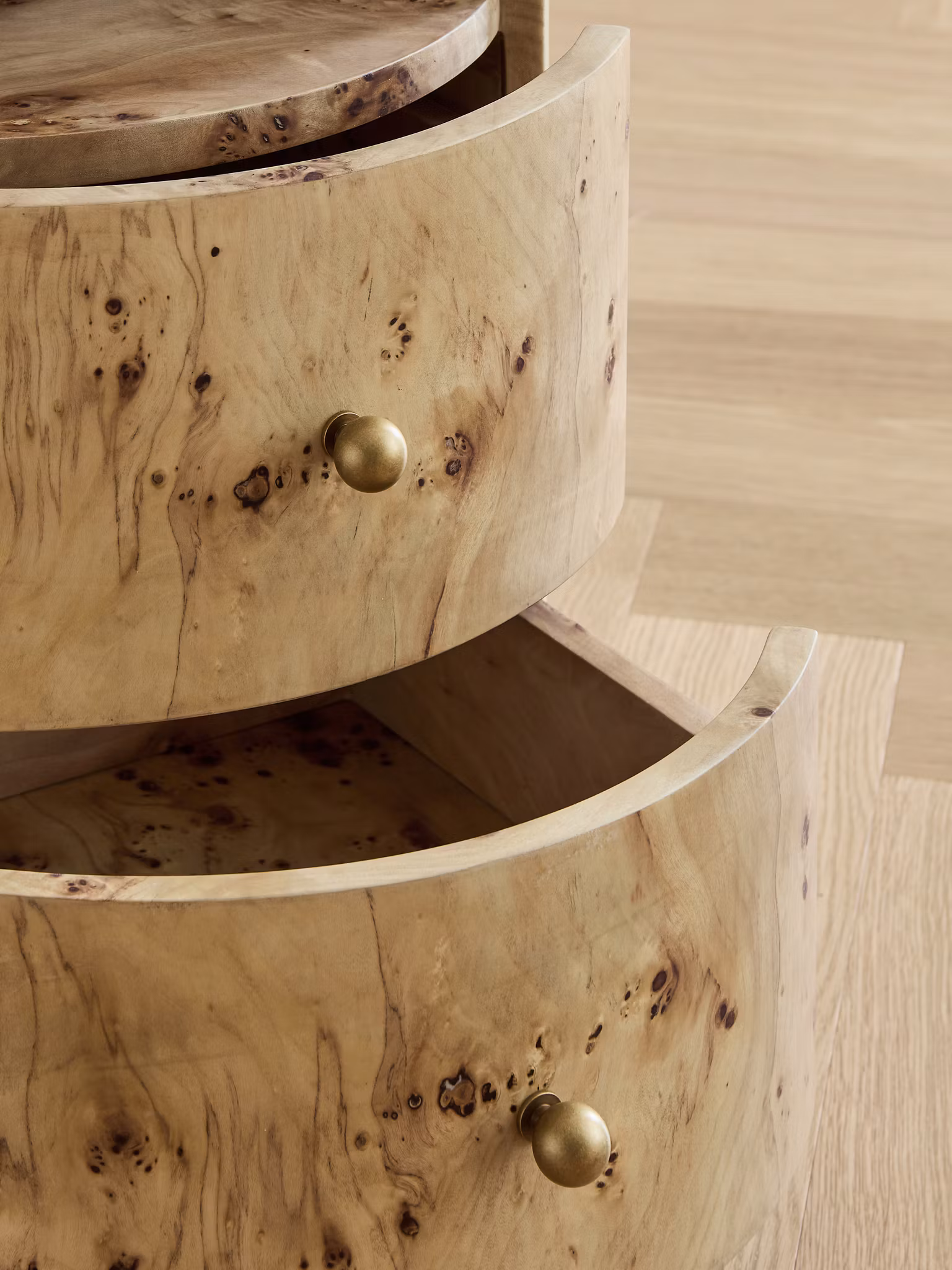 Hailey Bedside Table Burl Wood White Onyx Top