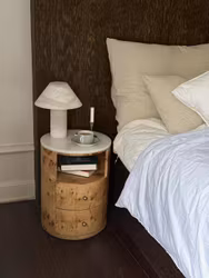 Hailey Bedside Table Burl Wood White Onyx Top