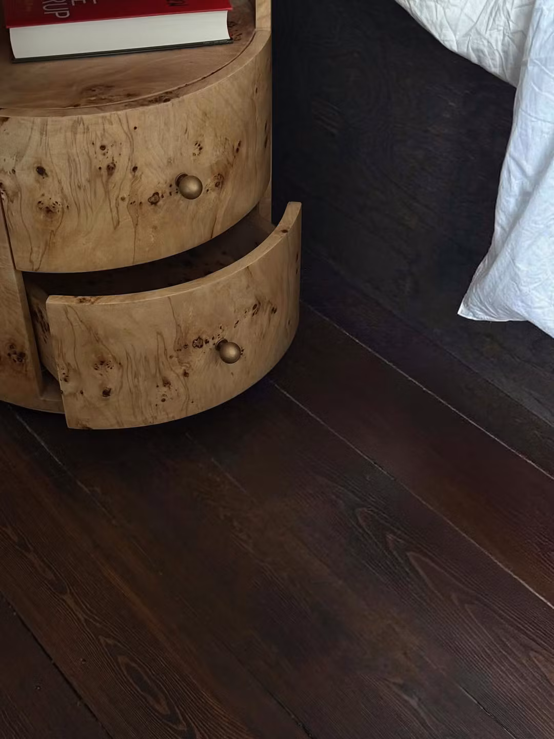 Hailey Bedside Table Burl Wood White Onyx Top