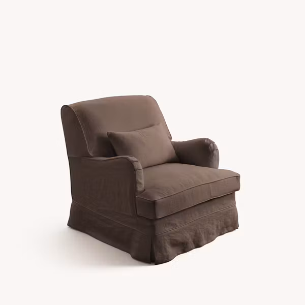 Louis Linen Armchair Walnut
