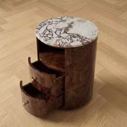 Hailey Bedside Table Walnut Burl Calacatta Viola Top
