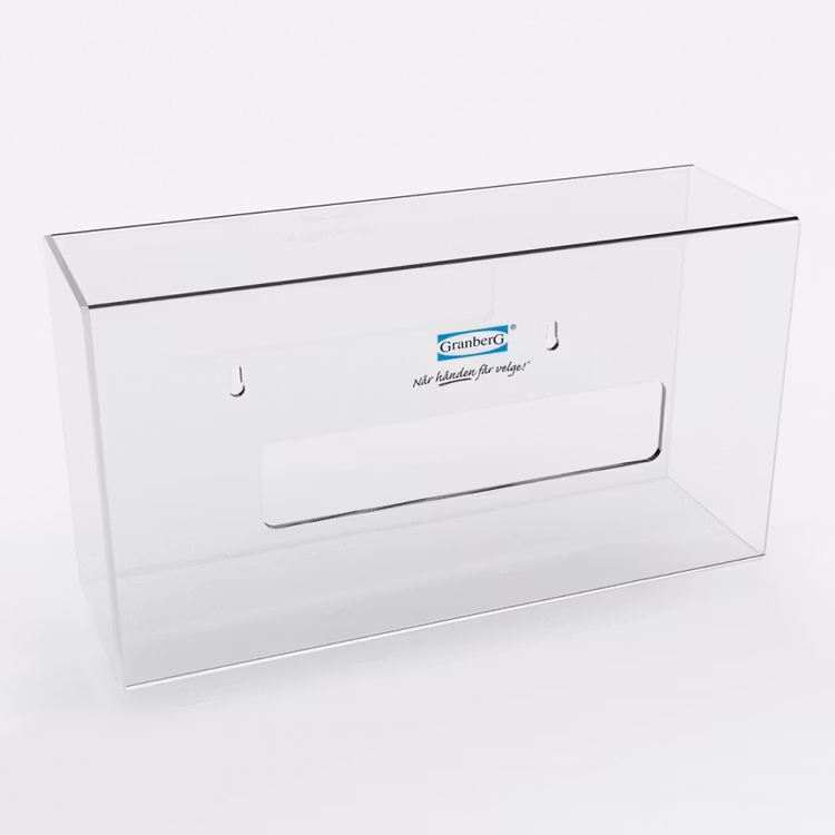 Granberg® 2-pack dispenser för engångshandskar i kraftigt plexiglas.