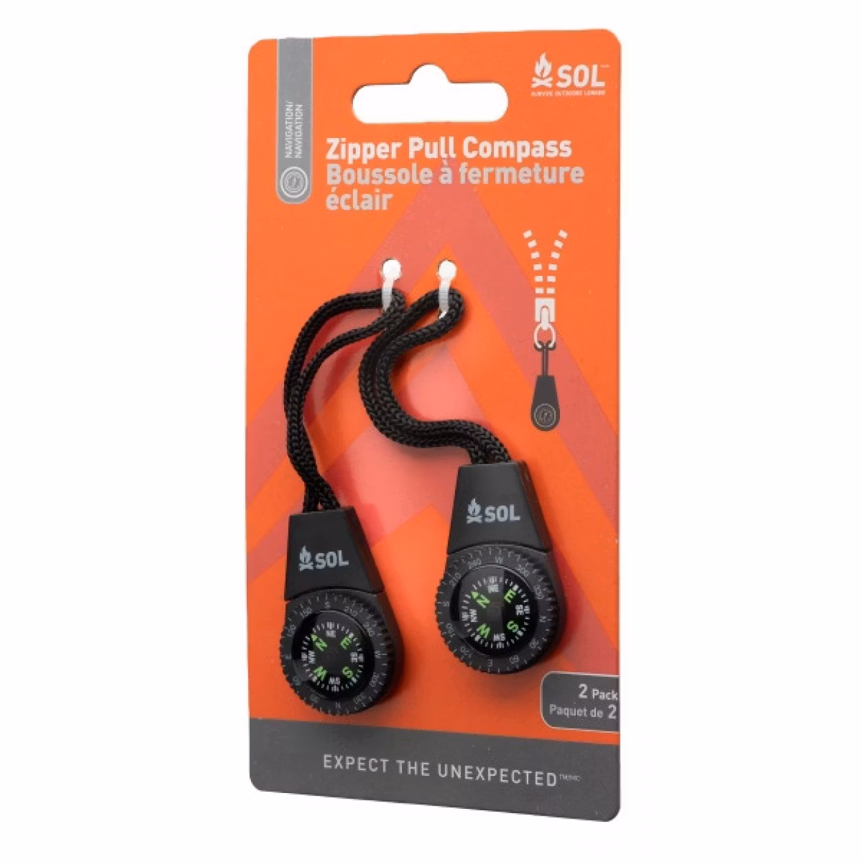 Survive Outdoors Longer Compass Zipper Pull, 2 Pack