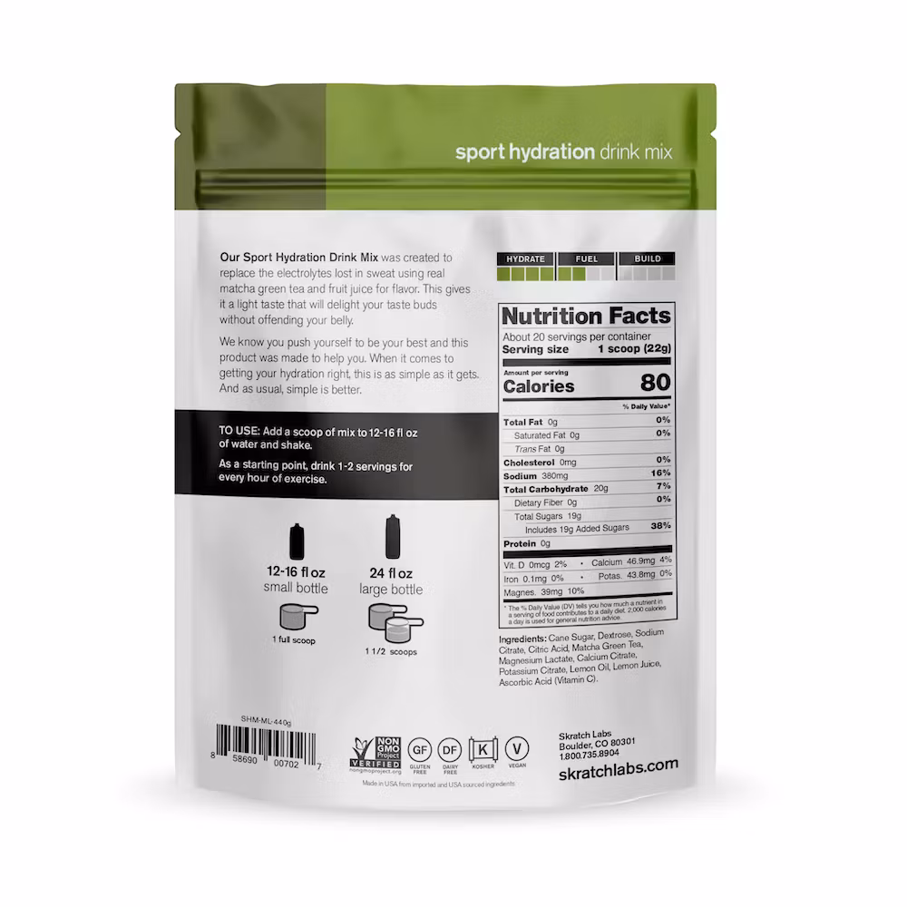 Skratch Labs Sport Hydration Drink Mix (20 portioner) Matcha Green Tea & Lemon (16mg Caffeine)