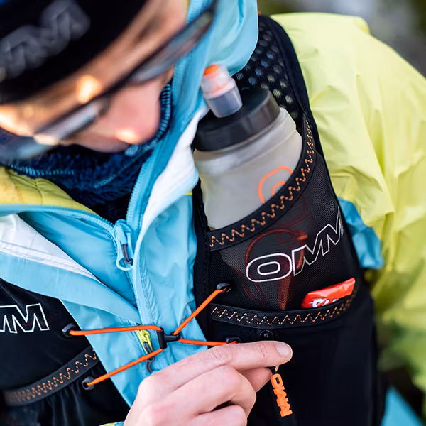 the OMM UltraFire 5 Vest + 2 x 350ml Flexi Flask