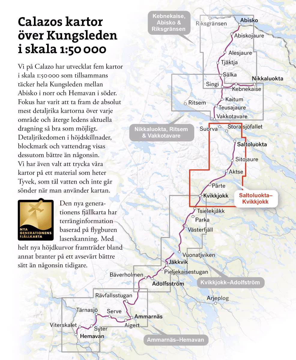 Calazo Kungsleden: Saltaluokta - Kvikkjokk 1:50 000