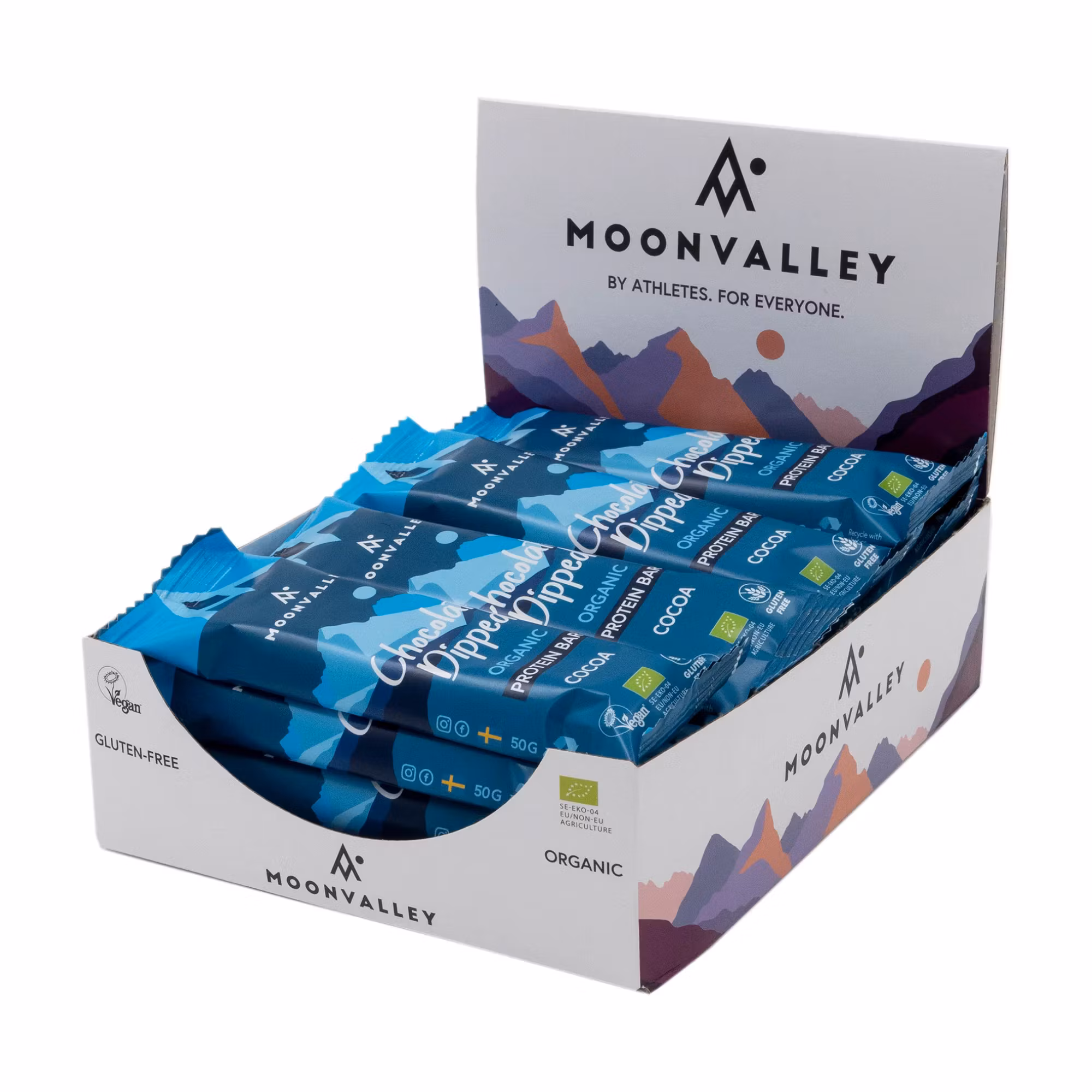 Moonvalley Bio-Proteinriegel mit Schokoladenüberzug und Kakao, 12er-Pack