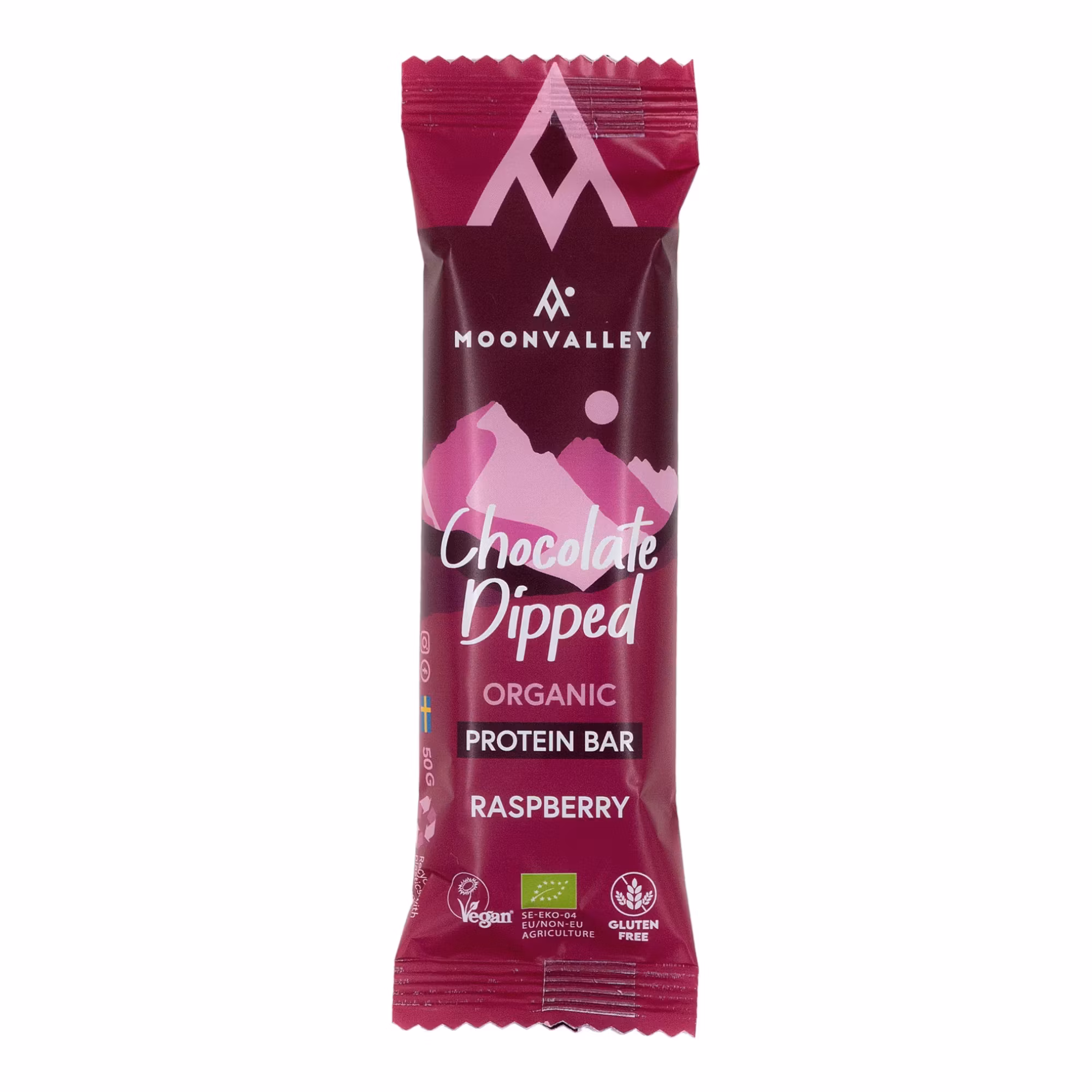 Moonvalley Bio-Proteinriegel mit Schokoladenüberzug und Himbeere