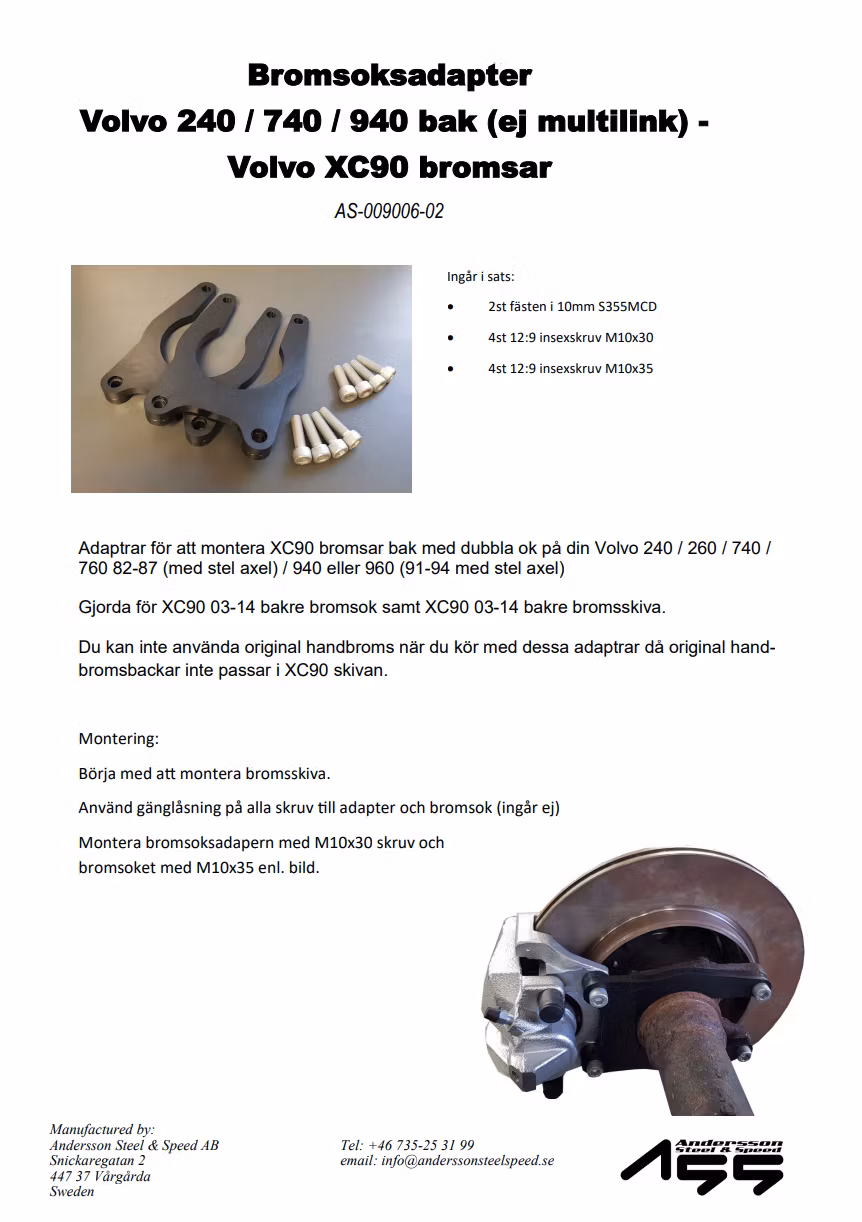 ASS Bromsadapter Volvo XC90 till Volvo 240/740/760/940/960 Bak AS-009006-02