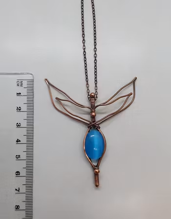 Halsband Dragonfly i koppar med turkos cat's eye