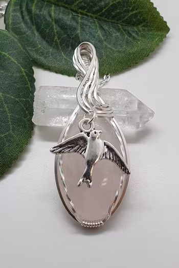 (Sålt) Halsband Svala i 925 sterlingsilver med rosenkvarts