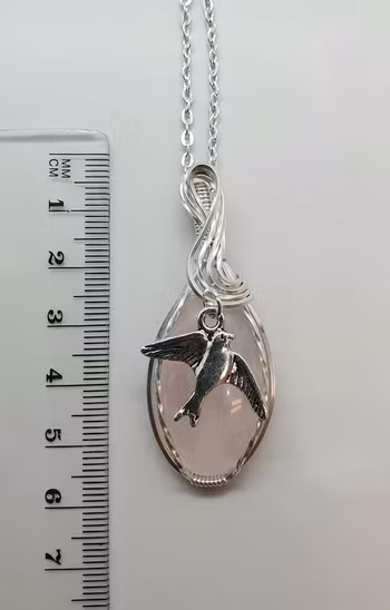 (Sålt) Halsband Svala i 925 sterlingsilver med rosenkvarts