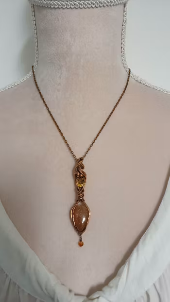 Halsband Delicious Double Dangle i koppar med solsten, facetterad citrin och karneol