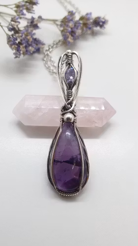 Halsband Delicious Double i 925 sterlingsilver med trapiche ametist och lila kubisk zirkonia