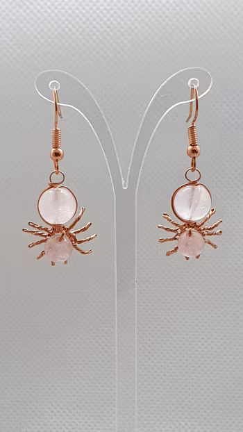 Örhängen Spider med rosenkvarts
