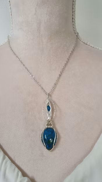 Halsband Delicious Double i 925 sterlingsilver med krysokolla malakit och apatit