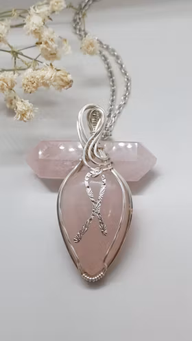 Halsband Pink Ribbon i 925 sterlingsilver med rosenkvarts