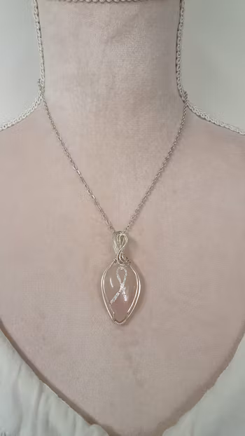 Halsband Pink Ribbon i 925 sterlingsilver med rosenkvarts