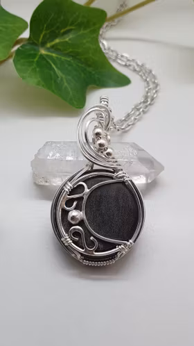 Halsband Magical Moon i 925 sterlingsilver med silver sheen obsidian