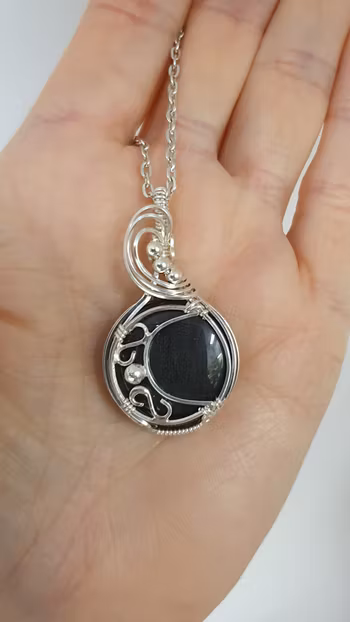Halsband Magical Moon i 925 sterlingsilver med silver sheen obsidian