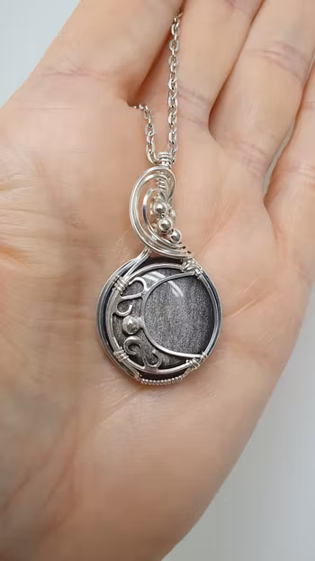 Halsband Magical Moon i 925 sterlingsilver med silver sheen obsidian