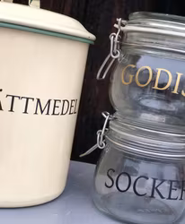 Egen text till ex, burkar / glas