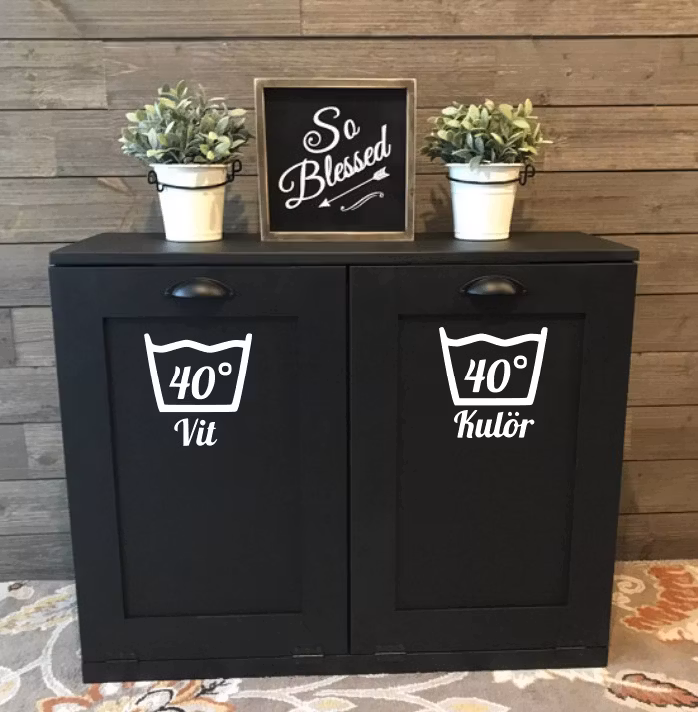 tvätt tvättsymbol tvättsymboler 40 grader dekor dekal klistermärke kulör kulörtvätt vit vittvätt svart svarttvätt väggdekor väggdekal