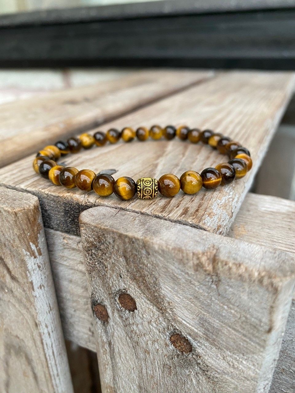 Armband – Tigeröga & mönstrad pärla (17 cm)