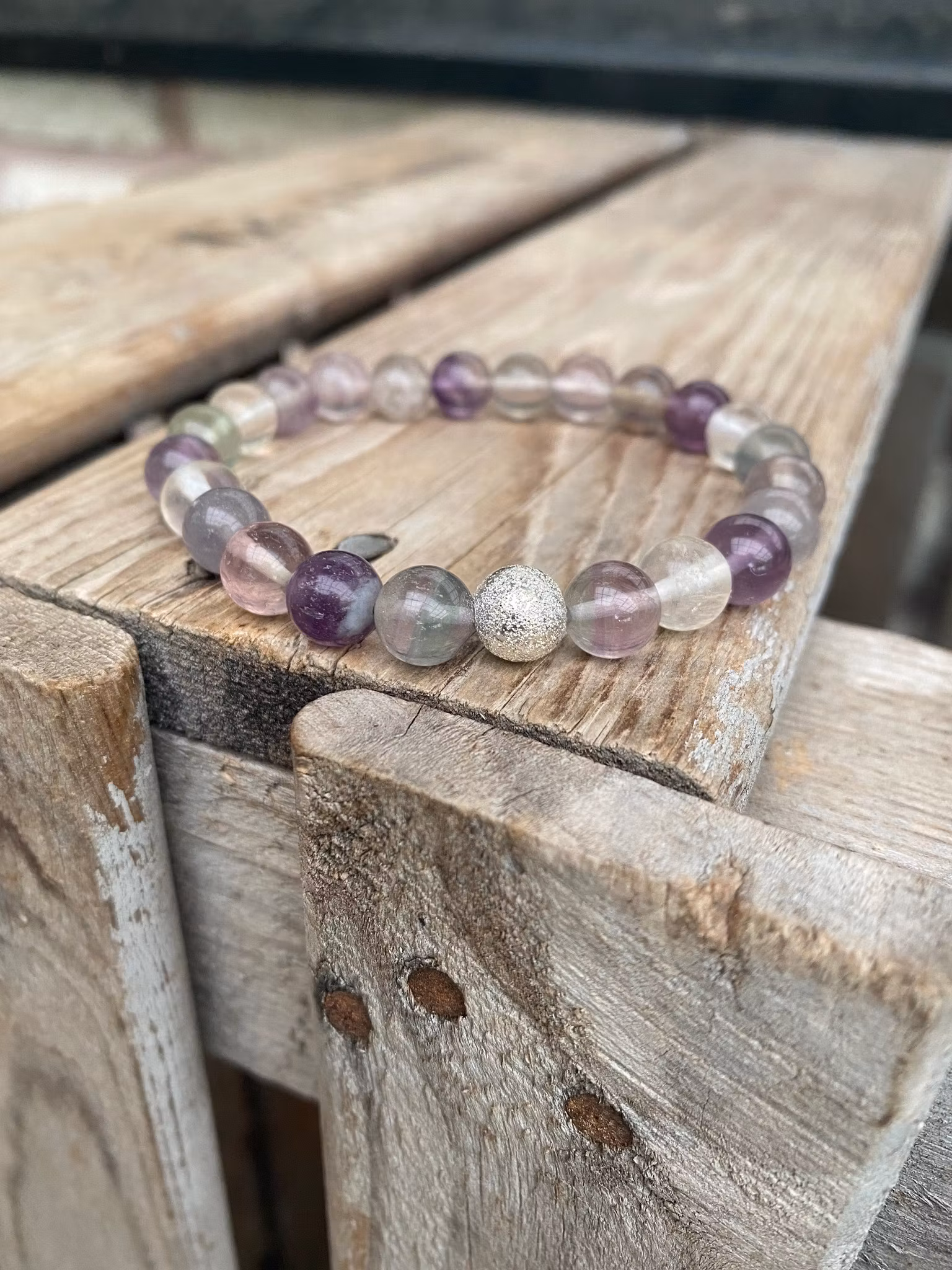 Armband – Flourit & silverpärla