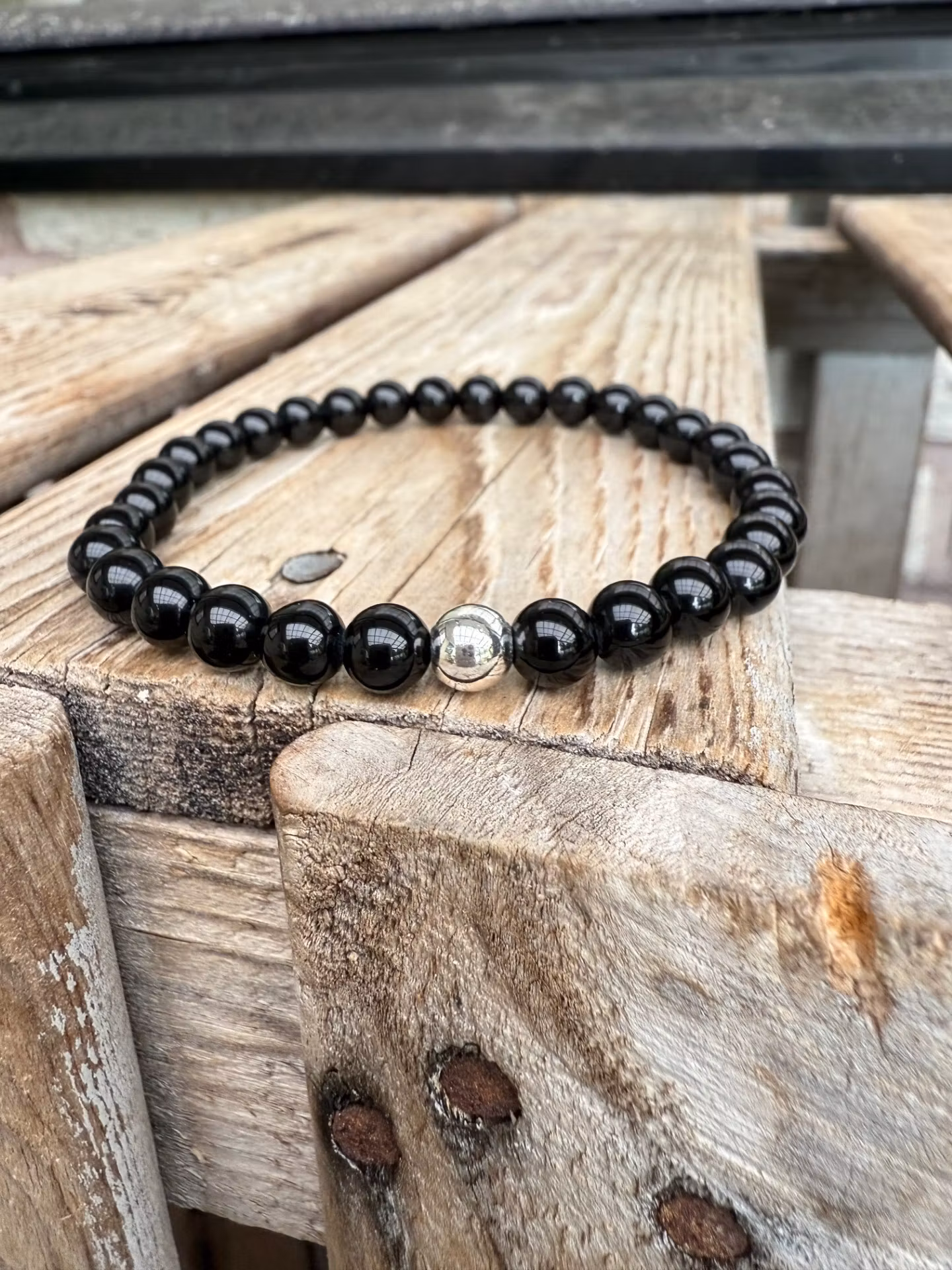 Armband – Obsidian & silverpärla