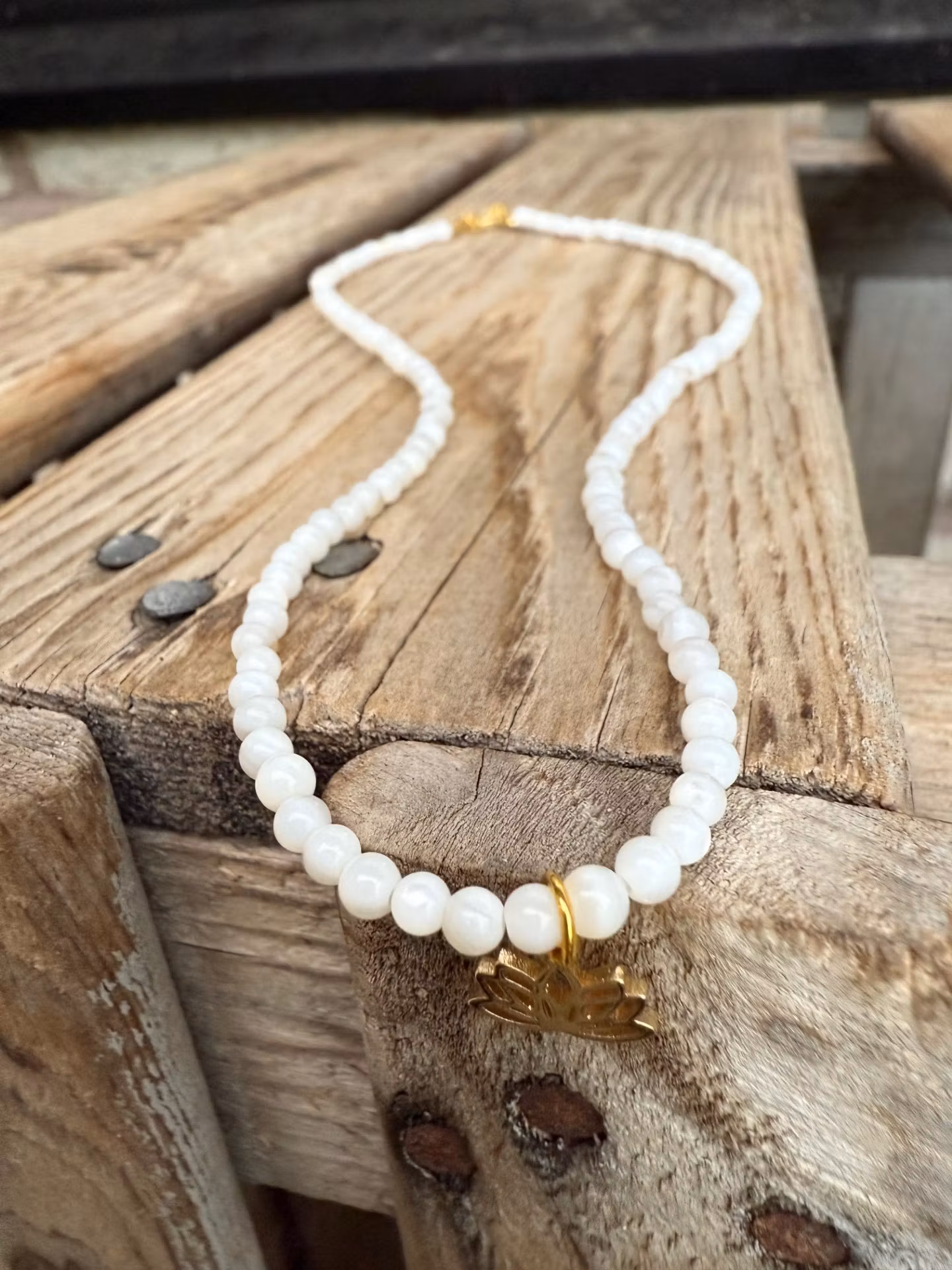 Kort halsband – Snäckskalspärlor