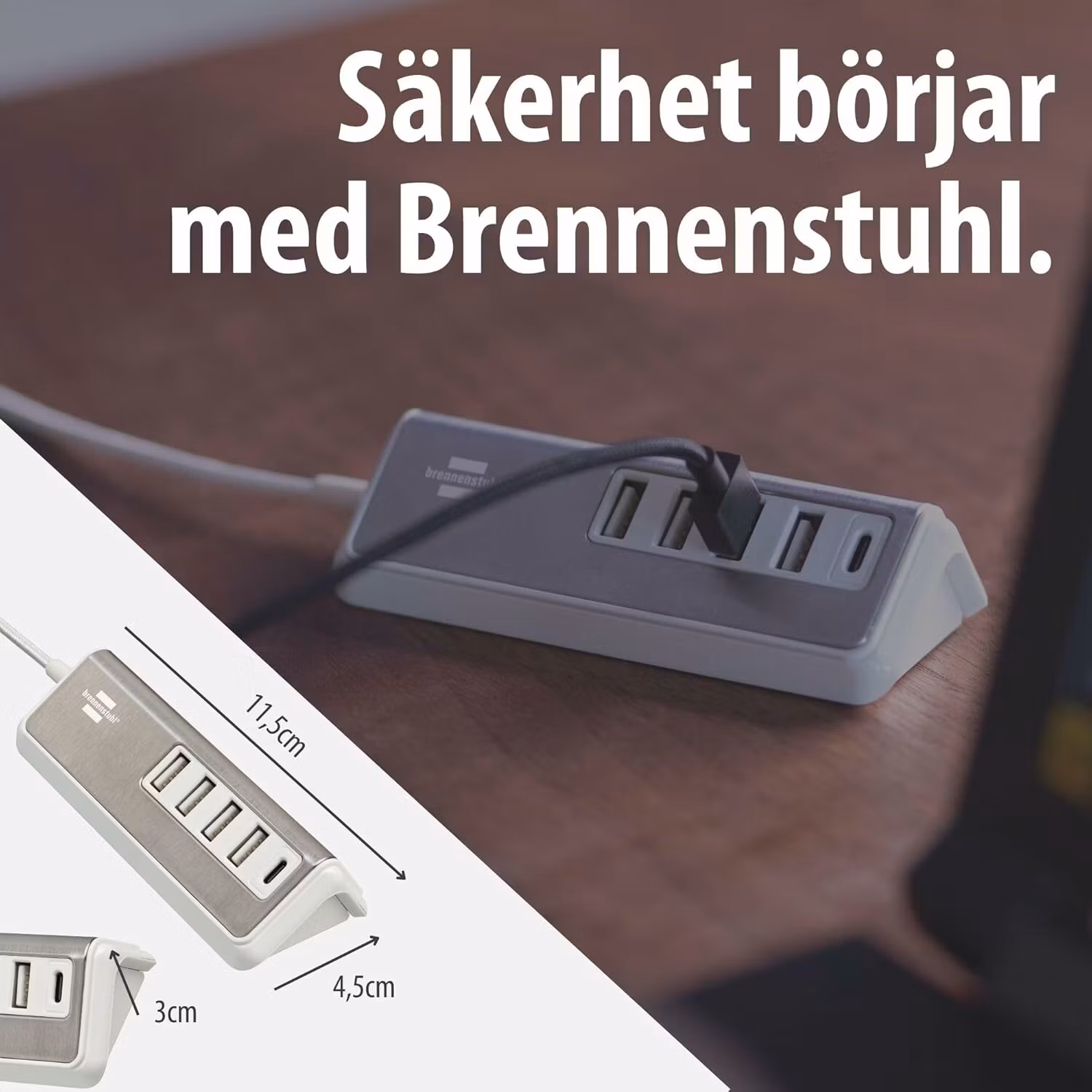 brennenstuhl®estilo USB-laddare med flera portar med 4x USB-A och 1x USB C Power Delivery-port