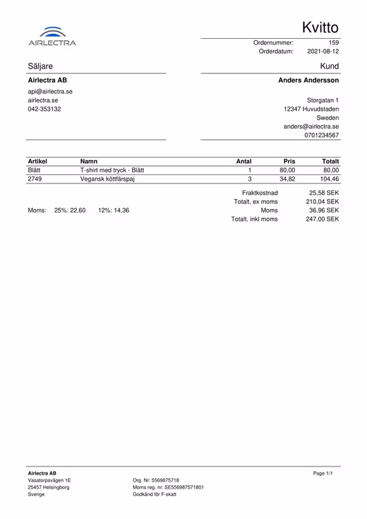 PDF kvitton direkt till kunder