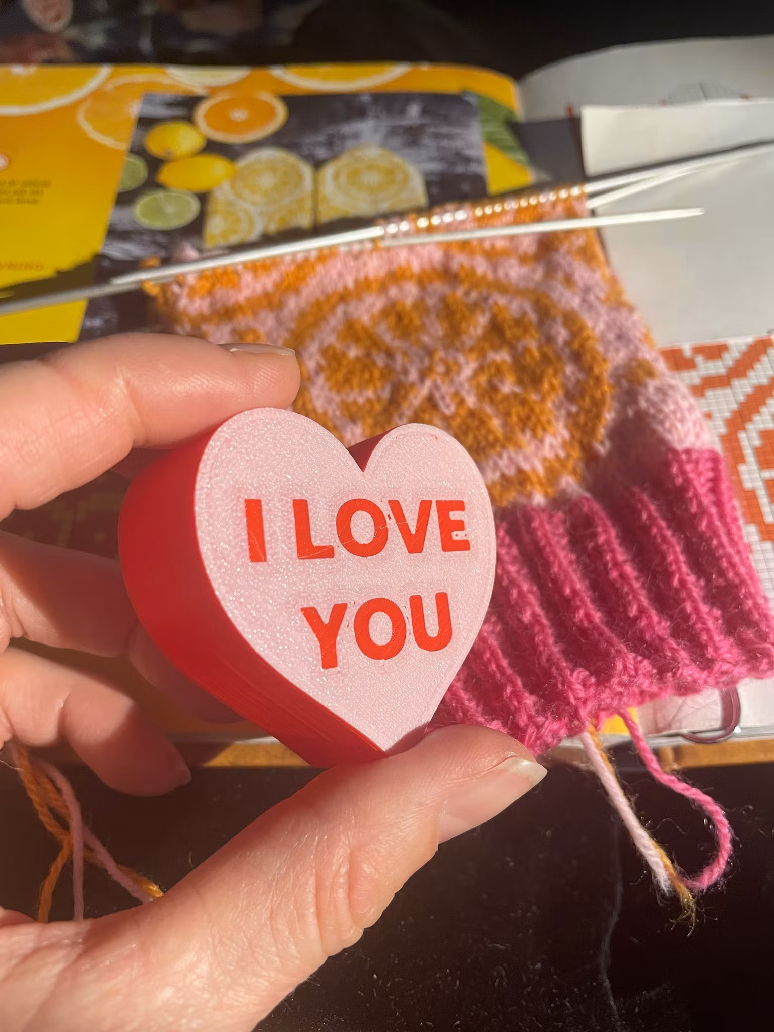 I LOVE YOU, röd/ljusrosa