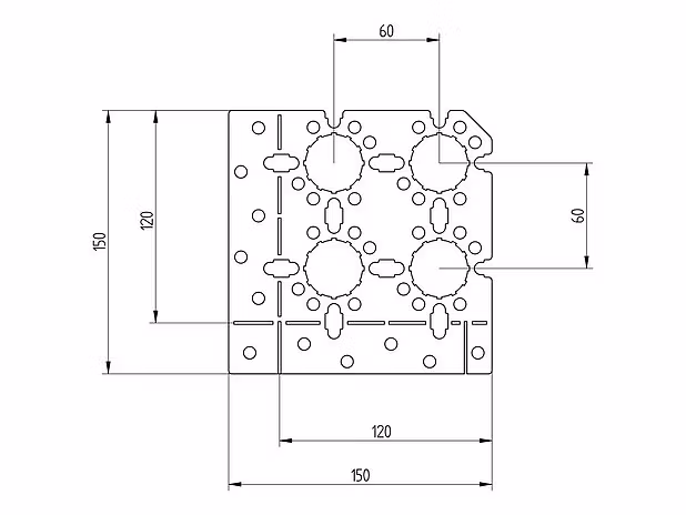 Fixturplåt V6 2x2x60cc, med plan kant - Vikbar