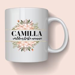 Mugg med namn och egen text - Blomkrans