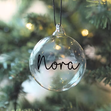Glaskula/ Julkula med namn - Skrivstil/Svart