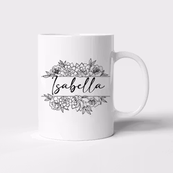Mugg med namn och egen text - Svarta blommor