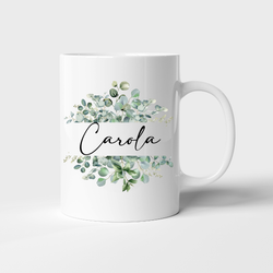 Personlig mugg med namn - Gröna blommor